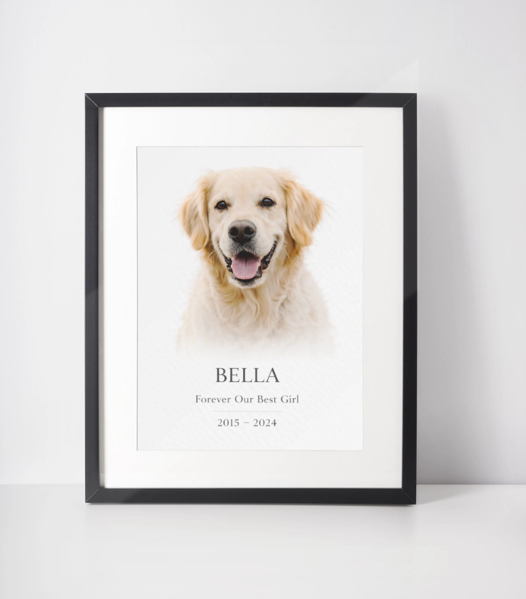 Personalised black photo frame pet memorial print gift with dog photo and name Bella remembrance wall art UK