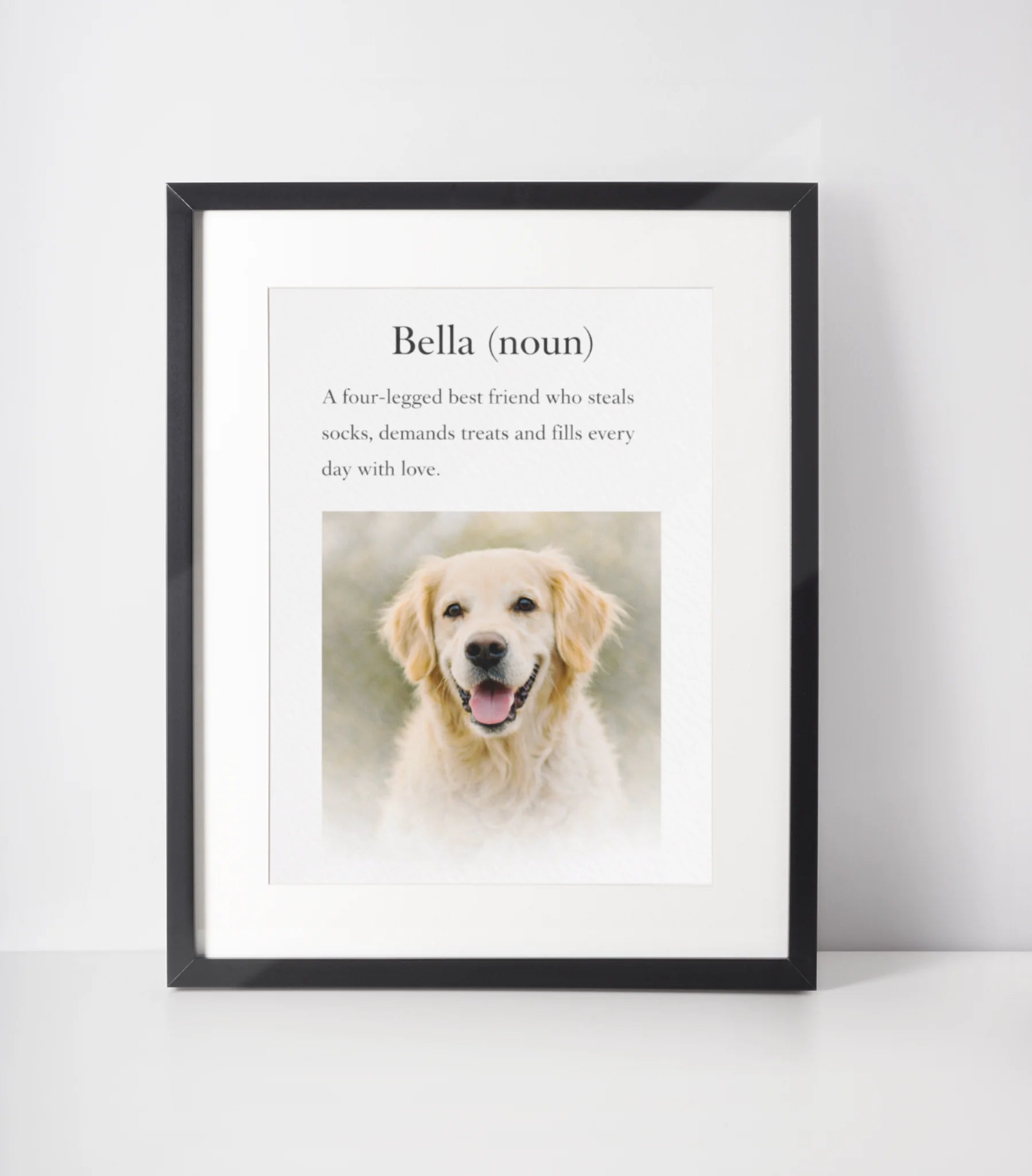 Personalised pet name definition photo frame gift in black frame – unique dog lover keepsake wall art