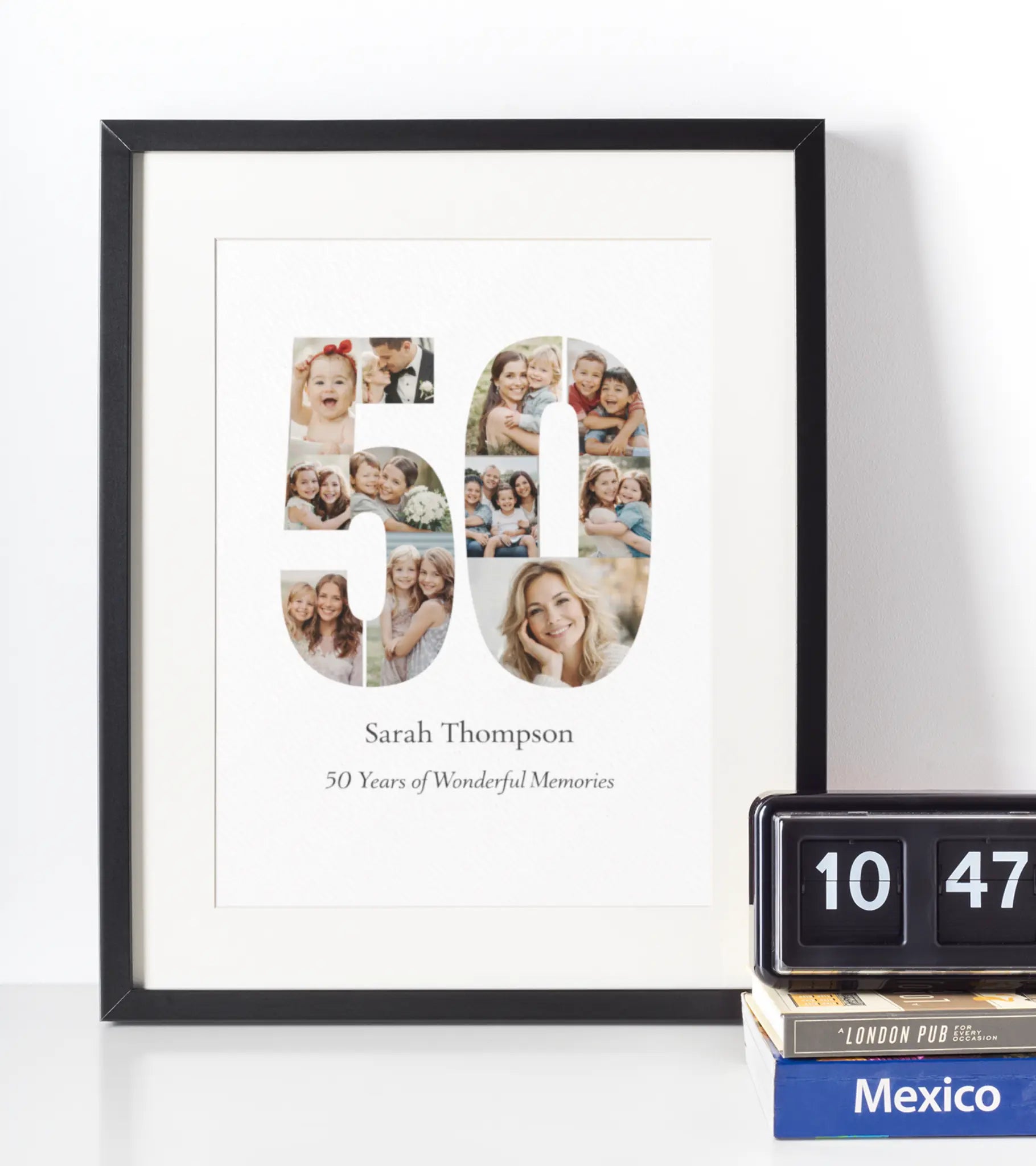Classic personalised 50th birthday framed print with custom name and established year – timeless milestone gift for her UK