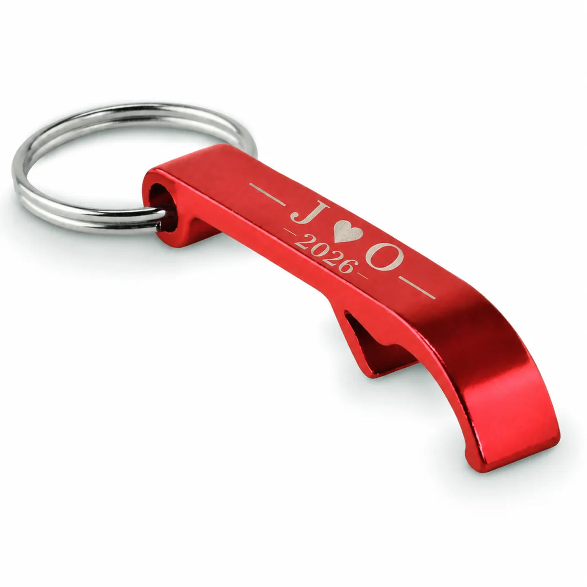 Personalised couples red bottle opener keyring with initials and date
