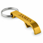 Personalised name gold aluminium bottle opener keyring