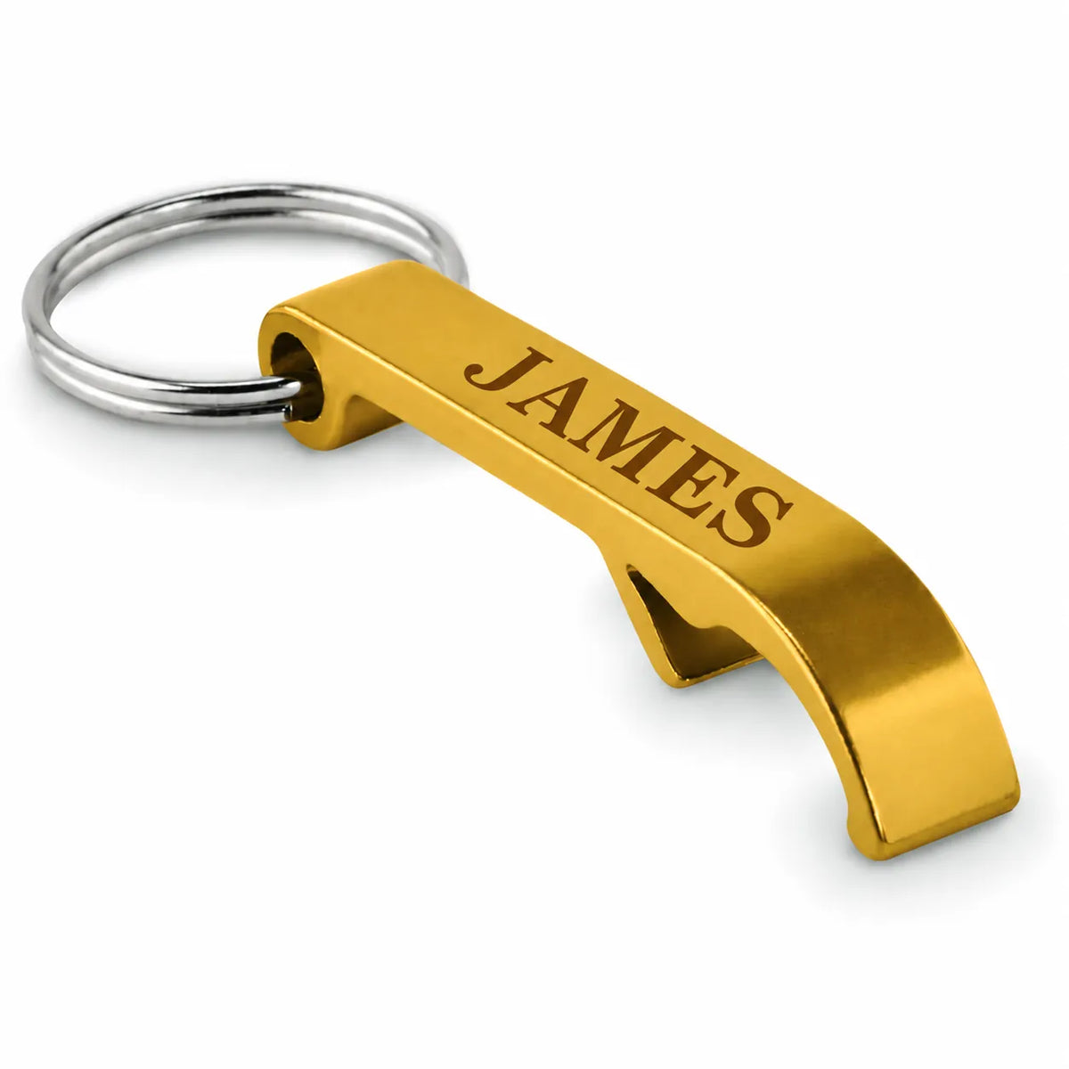 Personalised name gold aluminium bottle opener keyring