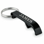 Personalised name black aluminium bottle opener keyring