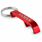 Personalised name red aluminium bottle opener keyring