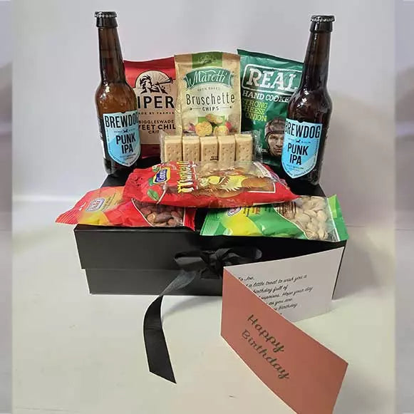 BrewDog craft beer and snacks hamper with personalised greeting card