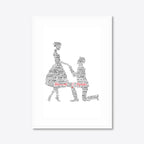 Personalised Bride & Groom Word Art – Wedding Names & Date – A3 – white frame