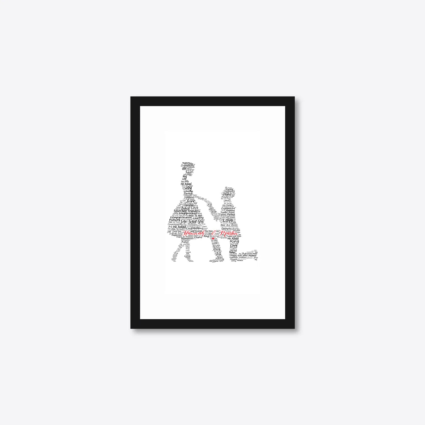 Personalised Bride & Groom Word Art – Wedding Names & Date – A5 – black frame