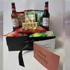 Budweiser beer and snacks hamper with personalised greeting card