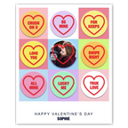 Candy Heart Grid with Photo – Personalised Card – personalised Valentine card, custom romantic greeting or anniversary card; make your own unique card.