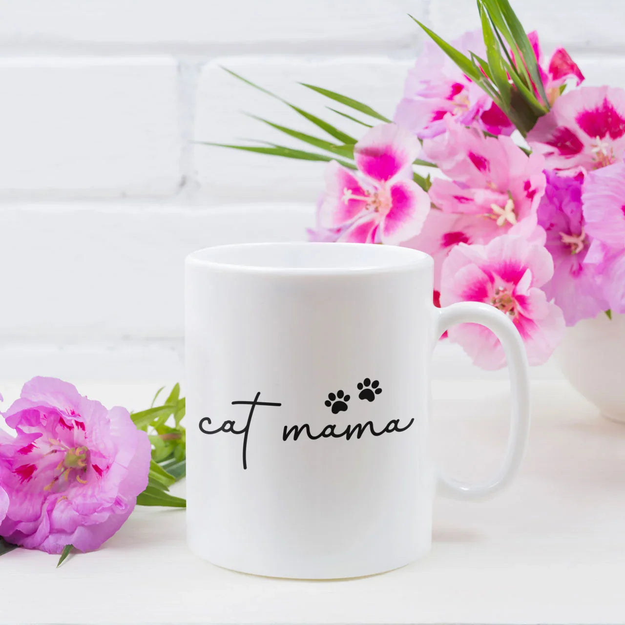 Personalised Cat Mama Paw Print mug with custom photo and message printed on reverse side