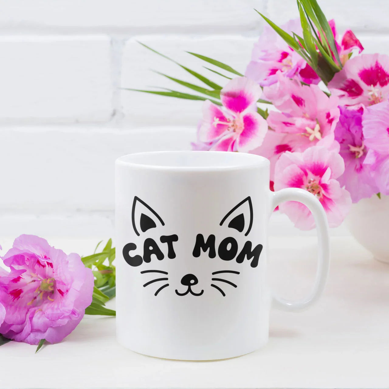 Personalised Cat Mom Ears mug with custom photo and message printed on reverse side