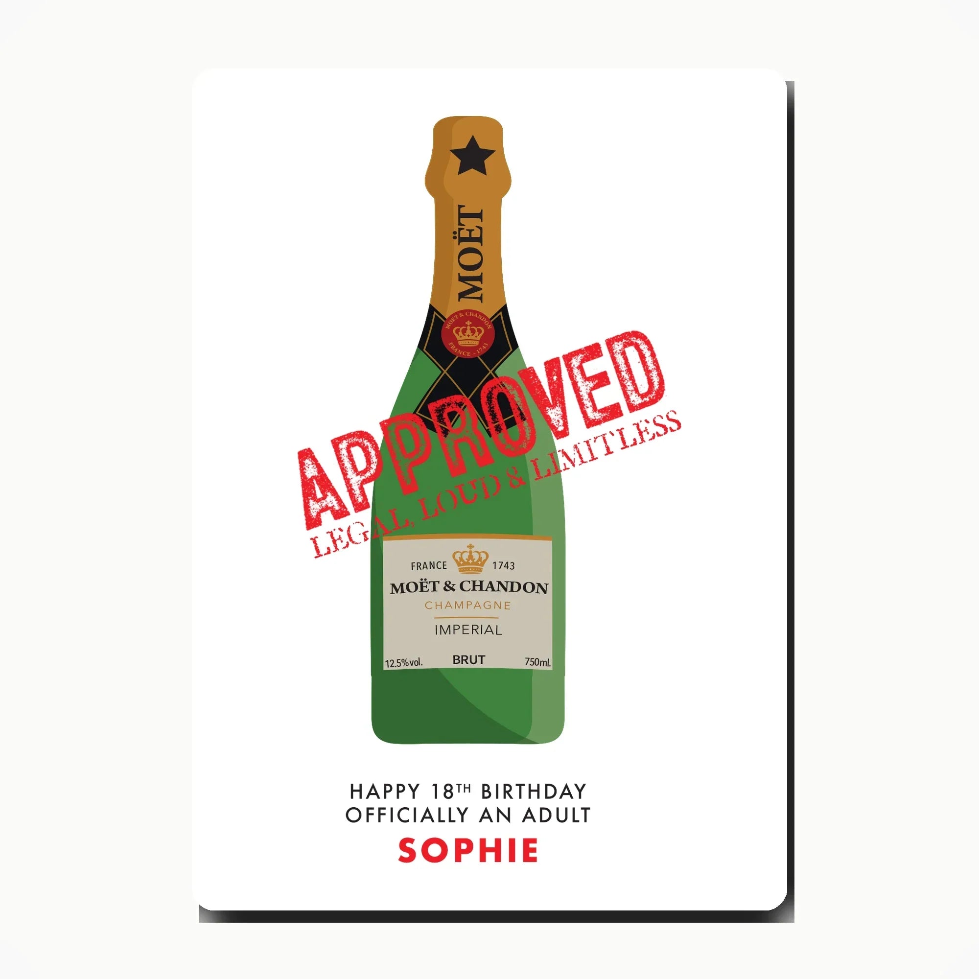 Personalised champagne birthday card mockup in clean minimal style