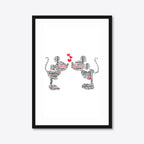 Personalised Champagne Glasses Engagement Word Art – Names & Date – A3 – black frame