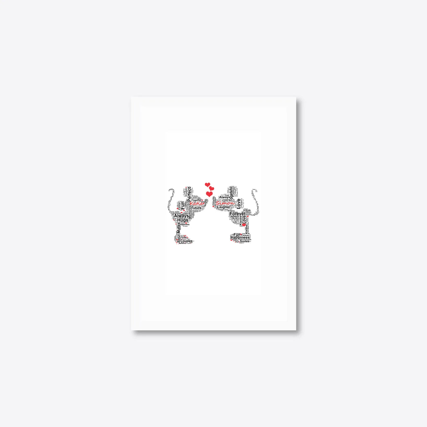 Personalised Champagne Glasses Engagement Word Art – Names & Date – A5 – white frame