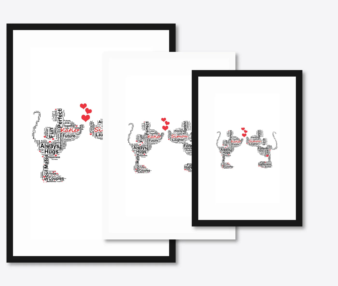 Personalised Champagne Glasses Engagement Word Art – Names & Date – size lineup A3, A4, A5