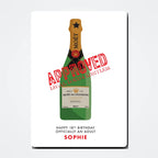 Personalised champagne birthday card mockup with light shadow grey tone