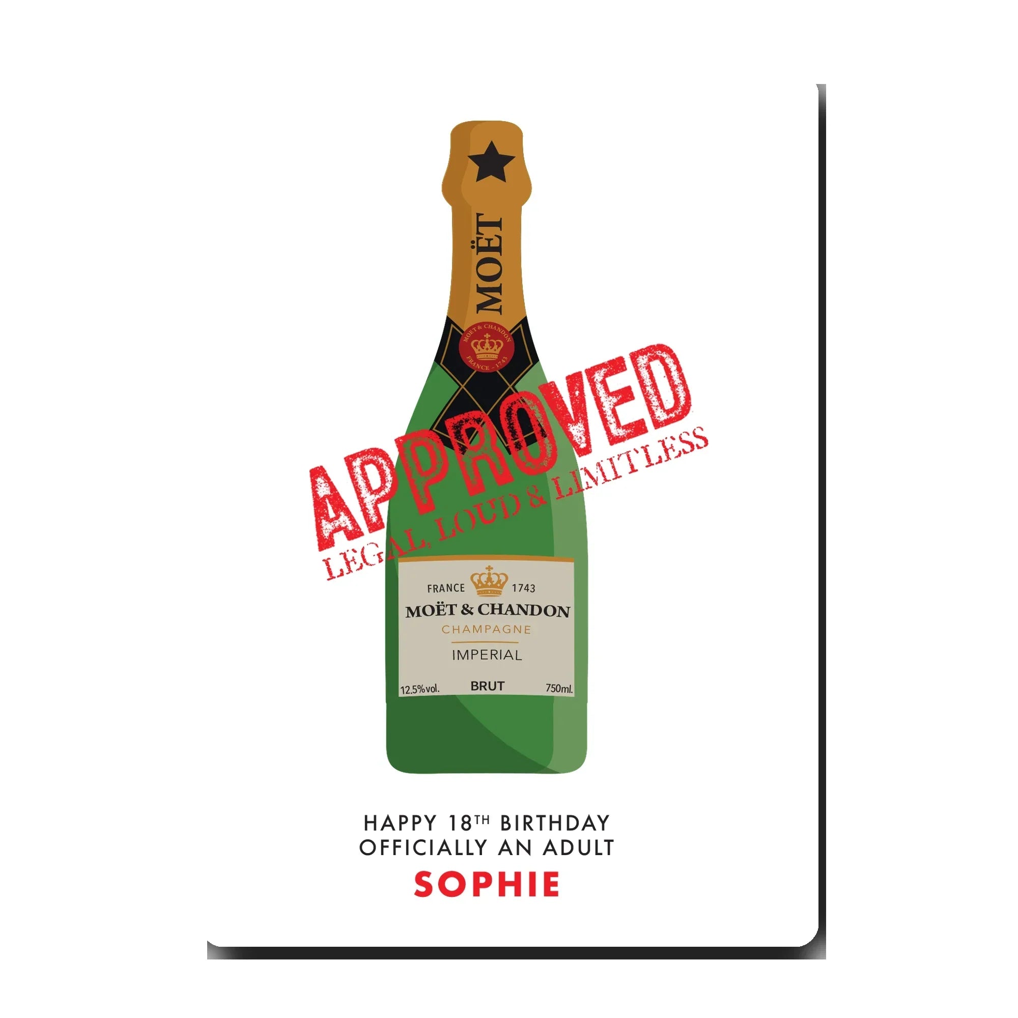 Personalised champagne birthday card mockup in party theme with confetti