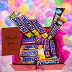 Thank you chocolate gift box filled with assorted Snickers bars and personalised appreciation card