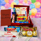 Birthday chocolate hamper with Twix, Raffaello, Ferrero Rocher and personalised birthday greeting card