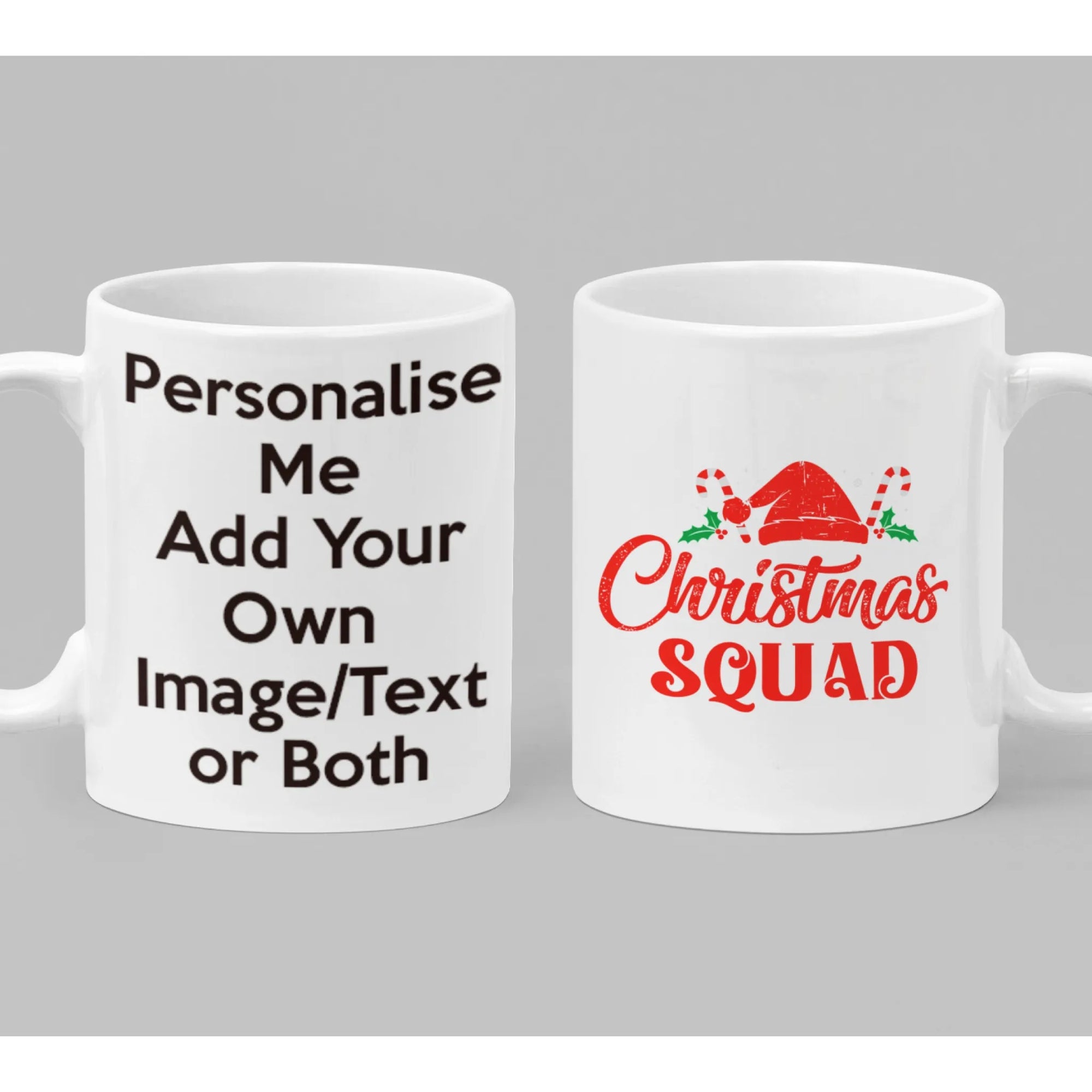 Personalised Christmas Squad mug with Santa hat and candy canes – festive custom holiday mug gift