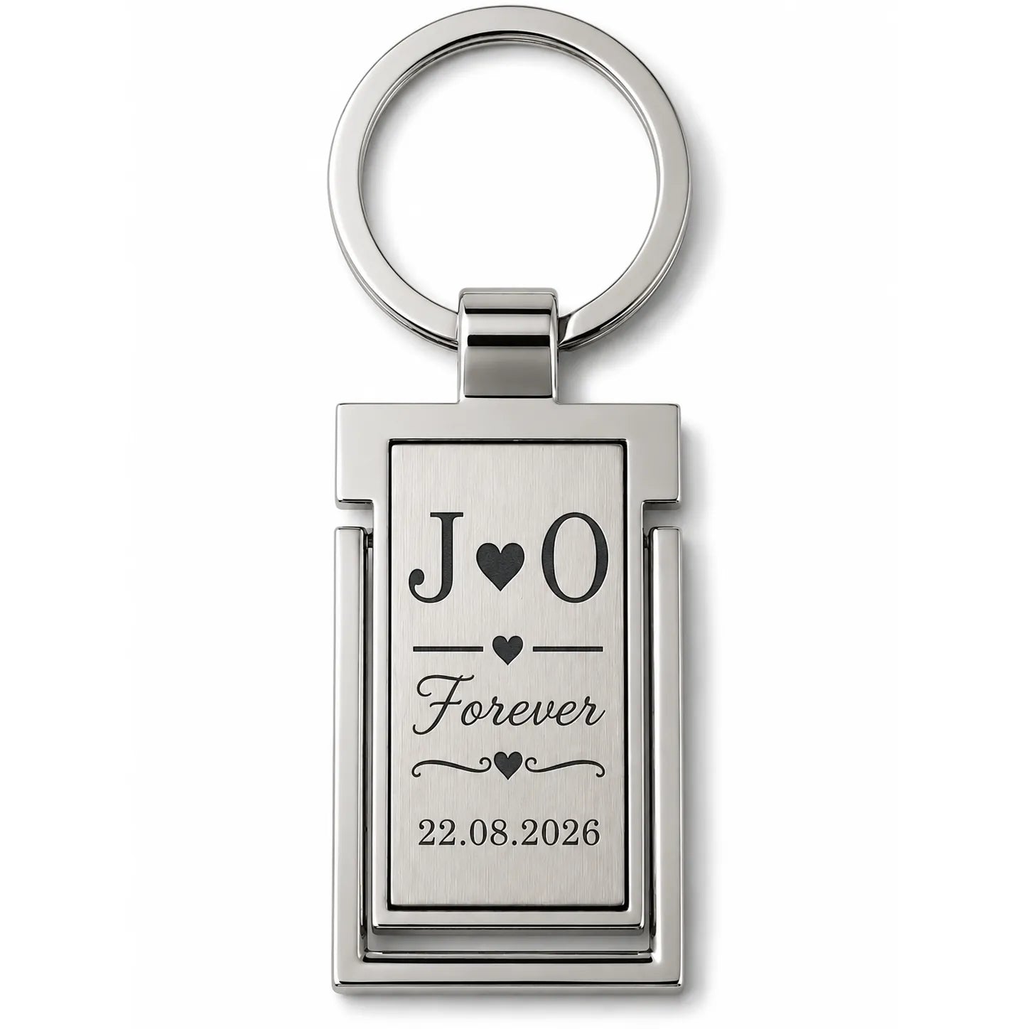 Personalised couples metal keyring with initials hearts and special date