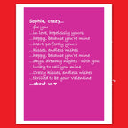  – personalised card design, perfect Valentine card for her or him, romantic customised greeting to make your personalised card unique and memorable.