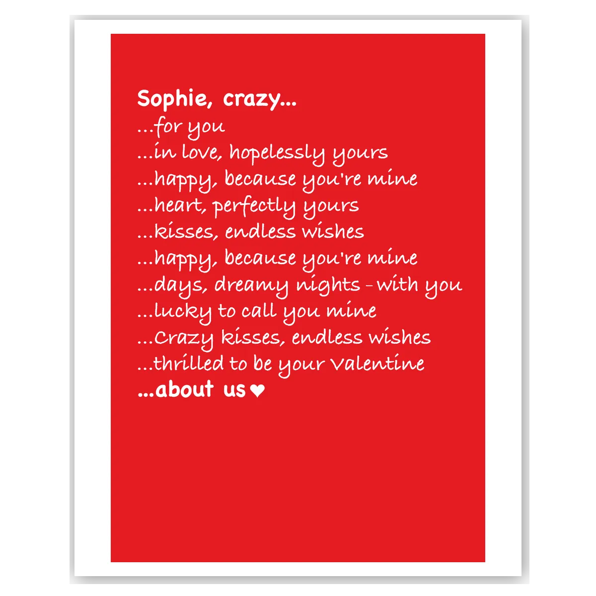  – personalised card design, perfect Valentine card for her or him, romantic customised greeting to make your personalised card unique and memorable.