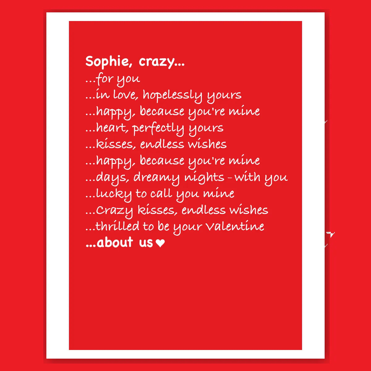  – personalised card design, perfect Valentine card for her or him, romantic customised greeting to make your personalised card unique and memorable.