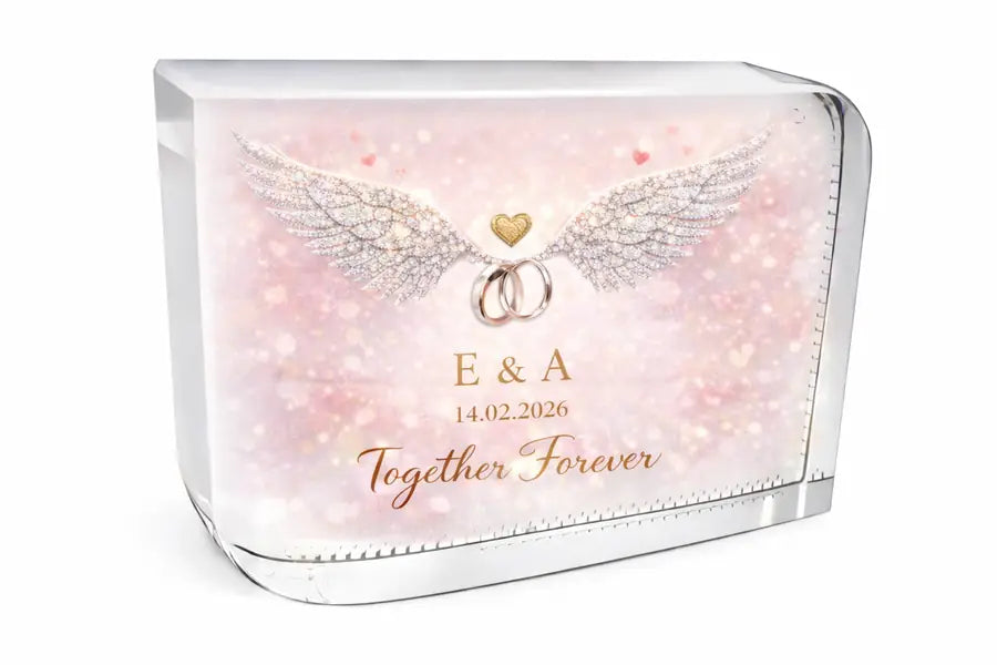 Personalised crystal anniversary gift with names and date, luxury wedding keepsake for couples