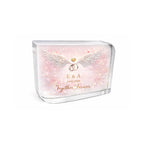 Luxury personalised crystal glass block with angel wings and wedding rings design, featuring custom initials and date, a meaningful Valentine’s Day gift and elegant personalised wedding or engagement keepsake.
