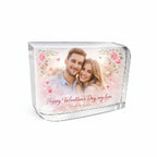 Custom crystal photo gift for couples, personalised Valentine’s Day keepsake with romantic message