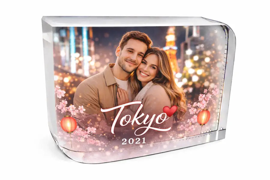 Custom crystal photo block with couple image, personalised gift for Valentine’s Day and special occasions