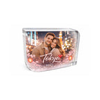 Personalised crystal photo block featuring a couple’s photo with Tokyo 2021 travel theme, cherry blossoms and lantern design, a unique personalised Valentine’s gift celebrating shared memories and journeys.