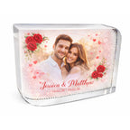 Luxury personalised Valentine’s Day crystal glass with couple photo and red rose design, romantic custom keepsake gift for him or her, perfect for anniversaries and Valentine’s Day