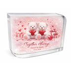 Cute personalised Valentine’s Day crystal glass featuring teddy bears holding hearts, custom names and date, romantic keepsake gift perfect for Valentine’s Day and anniversaries
