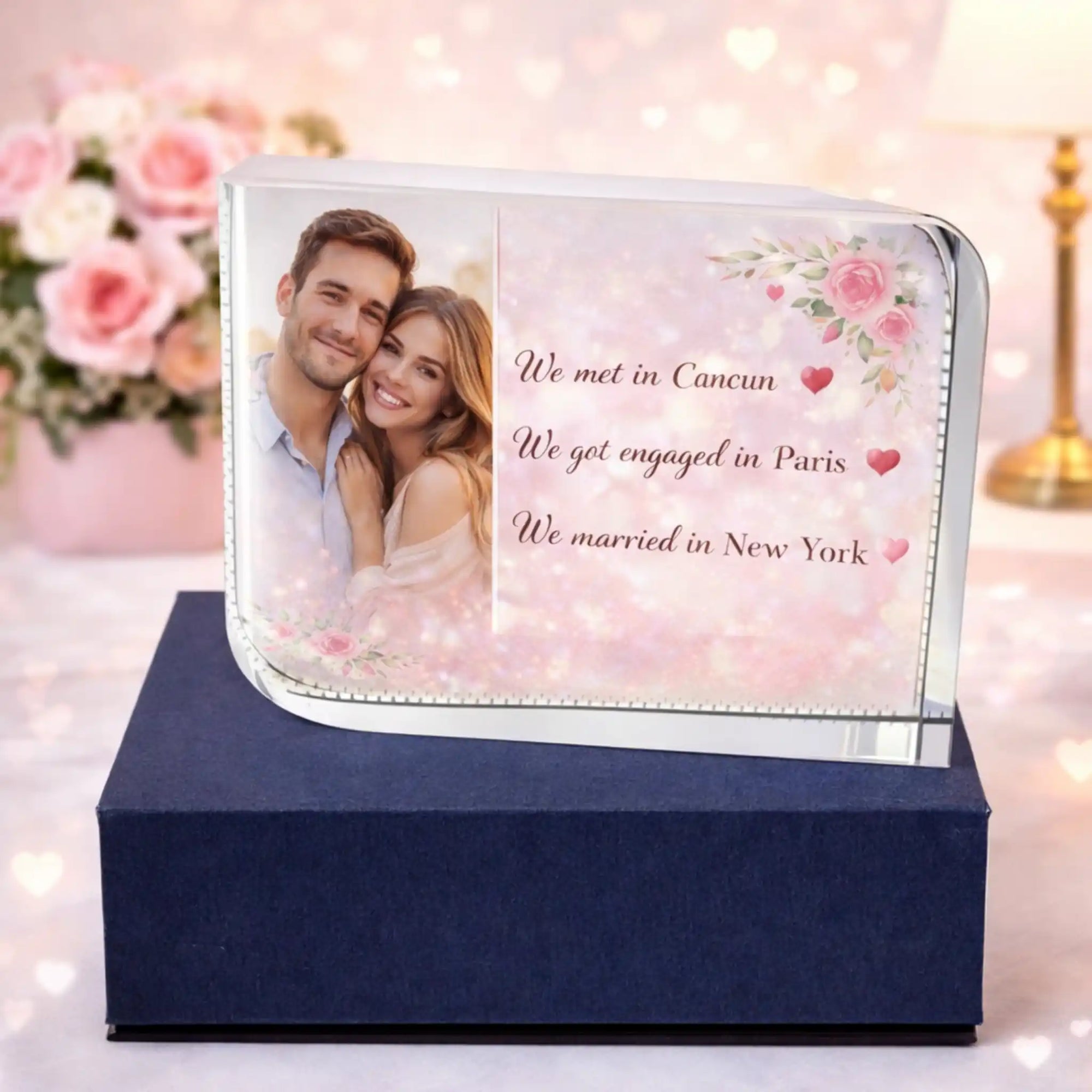 Personalised travel memory crystal photo – romantic couple anniversary gift