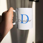 White personalised mug with initial and name for him