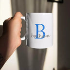 Custom coffee mug for men with personalised initial and name