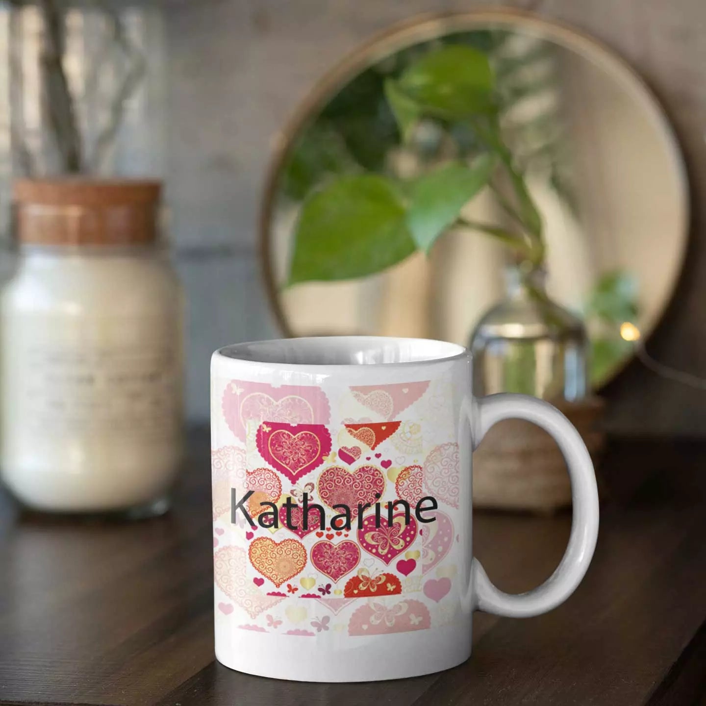 Personalised Valentine’s name mug with custom name and romantic message