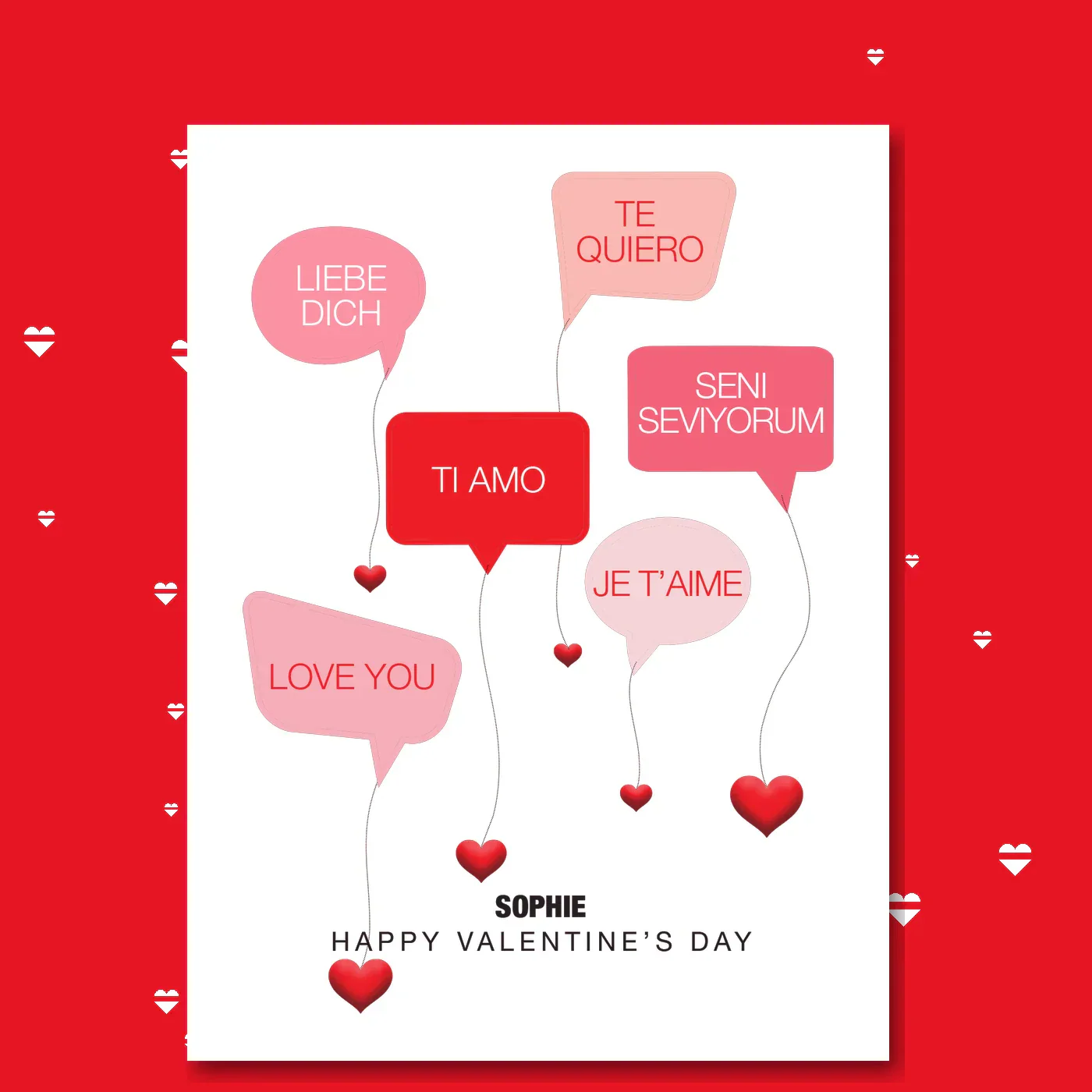 personalised card design, perfect Valentine card for her or him, romantic customised greeting to make your personalised card unique and memorable.