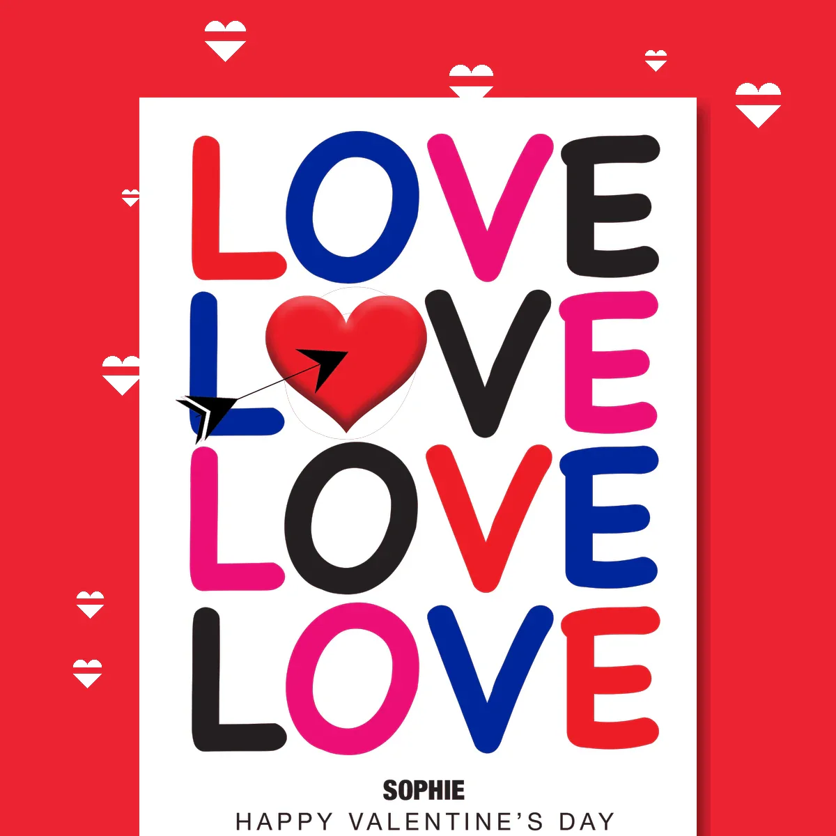 personalised card design, perfect Valentine card for her or him, romantic customised greeting to make your personalised card unique and memorable.