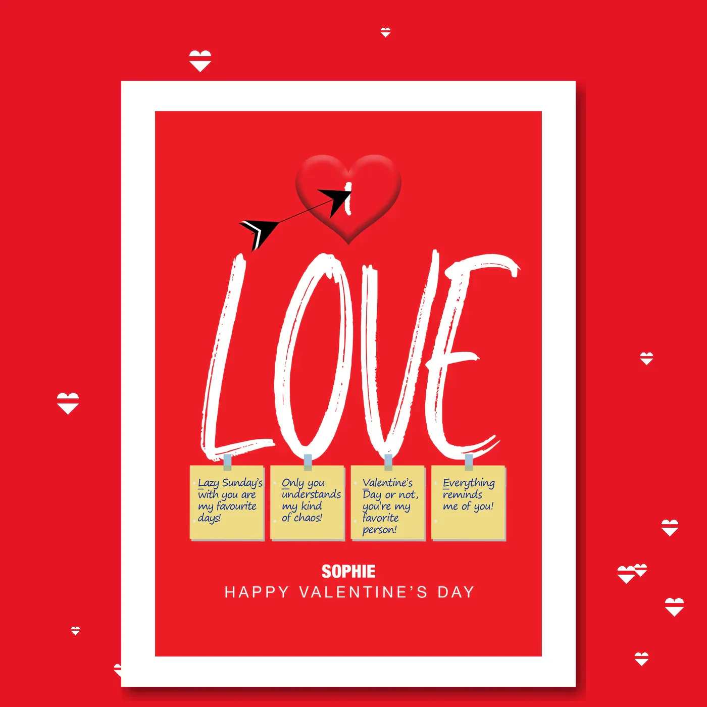  personalised card design, perfect Valentine card for her or him, romantic customised greeting to make your personalised card unique and memorable.