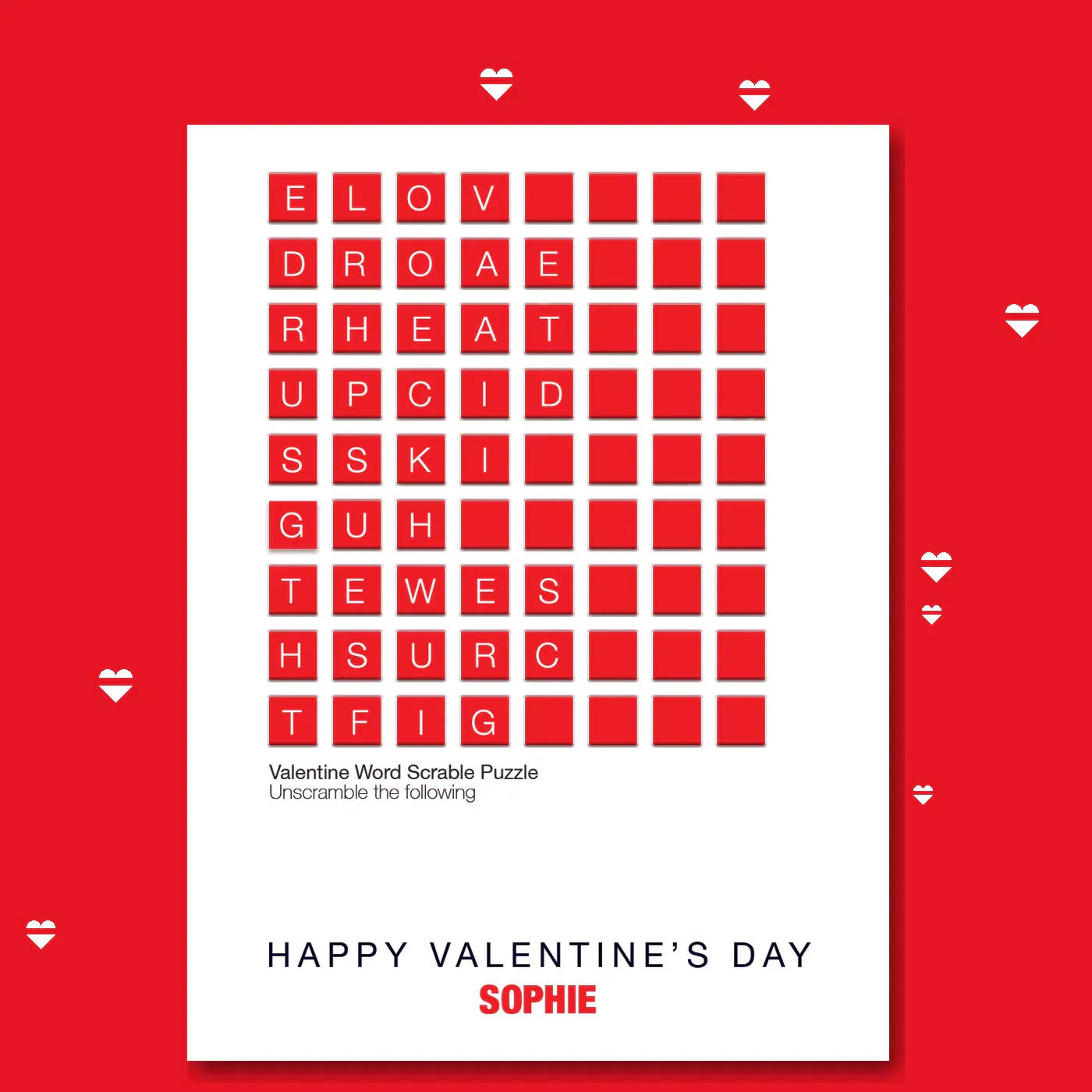 personalised card design, perfect Valentine card for her or him, romantic customised greeting to make your personalised card unique and memorable.