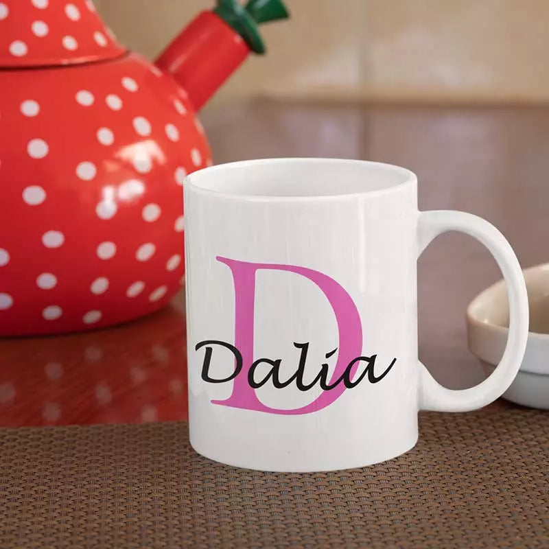 White personalised mug with initial and name for her gift