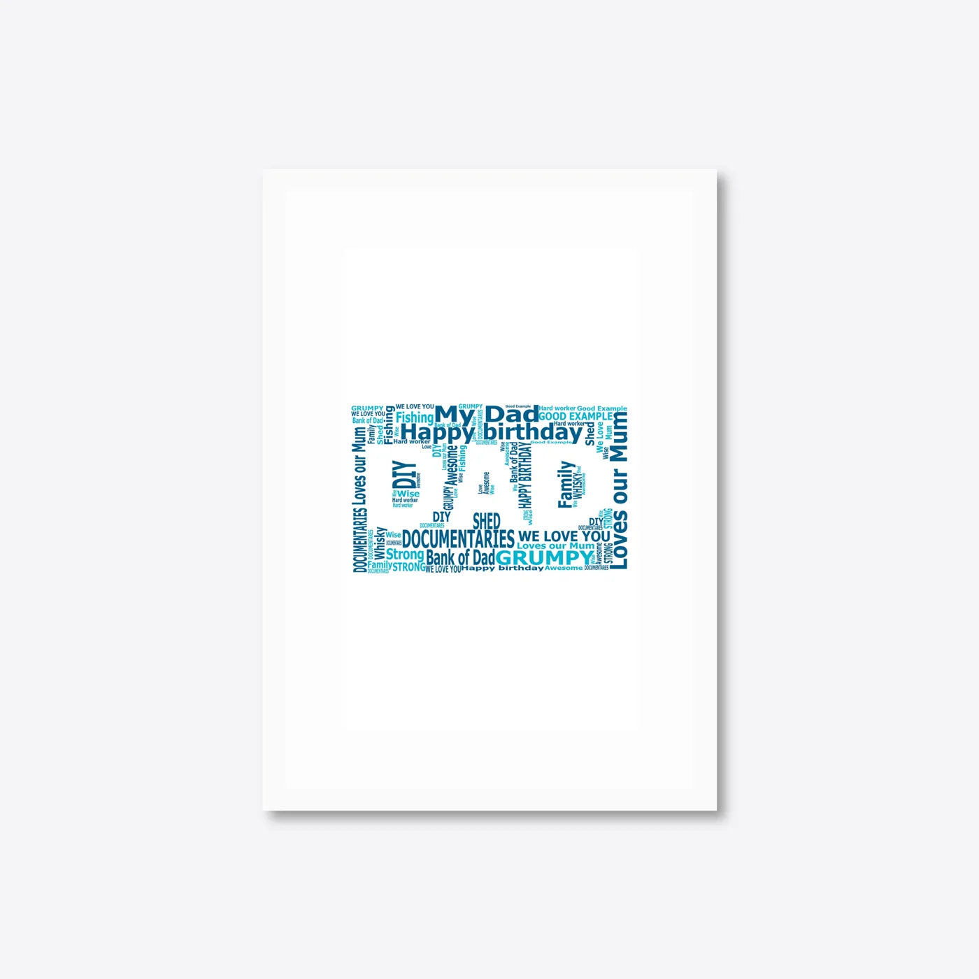 Personalised DAD Word Art – Father’s Day Gift – Traits & Messages – A4 – white frame