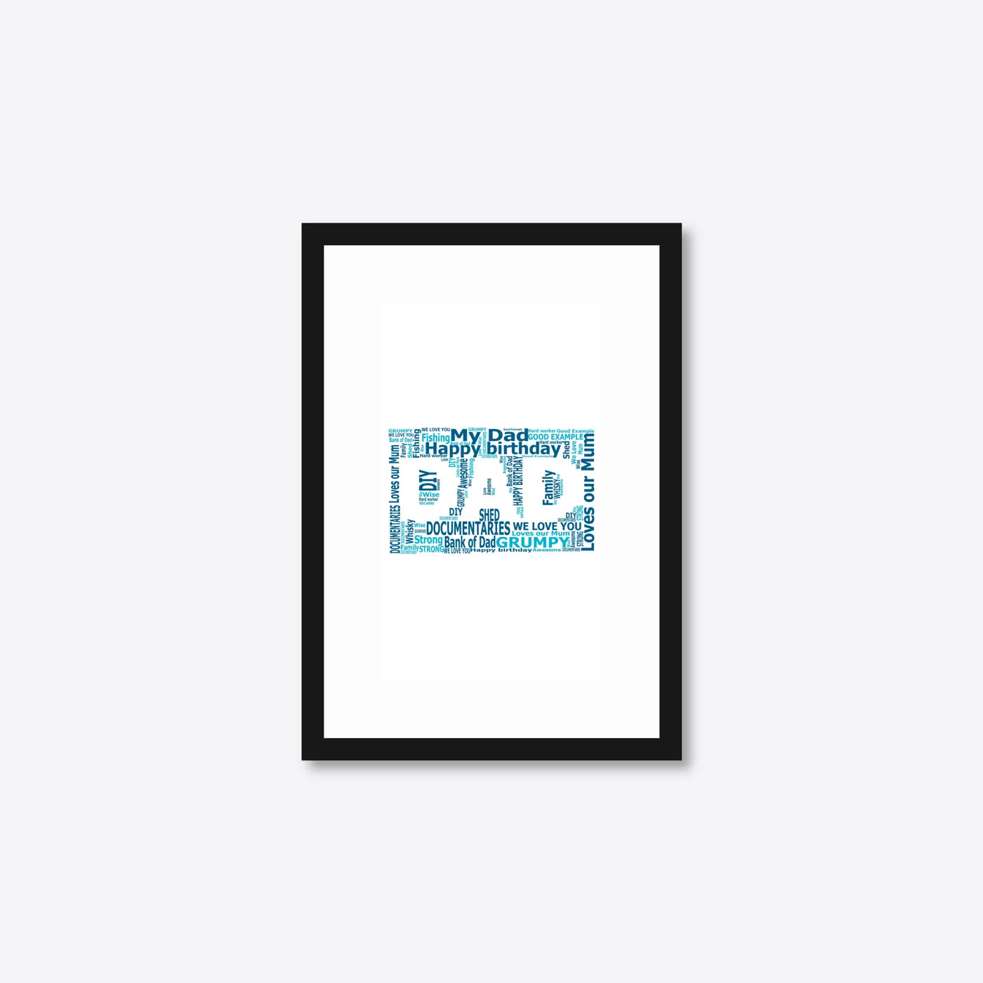 Personalised DAD Word Art – Father’s Day Gift – Traits & Messages – A5 – black frame