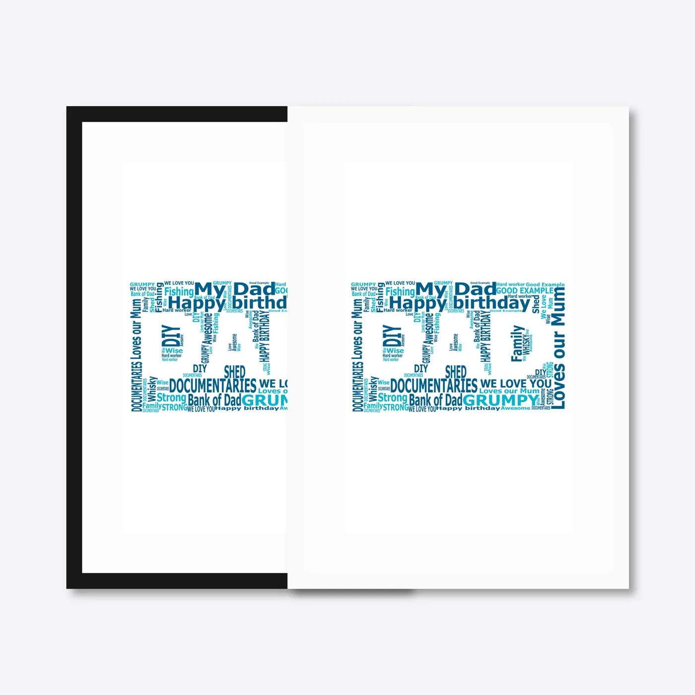 Personalised DAD Word Art – Father’s Day Gift – Traits & Messages – black & white frames side-by-side