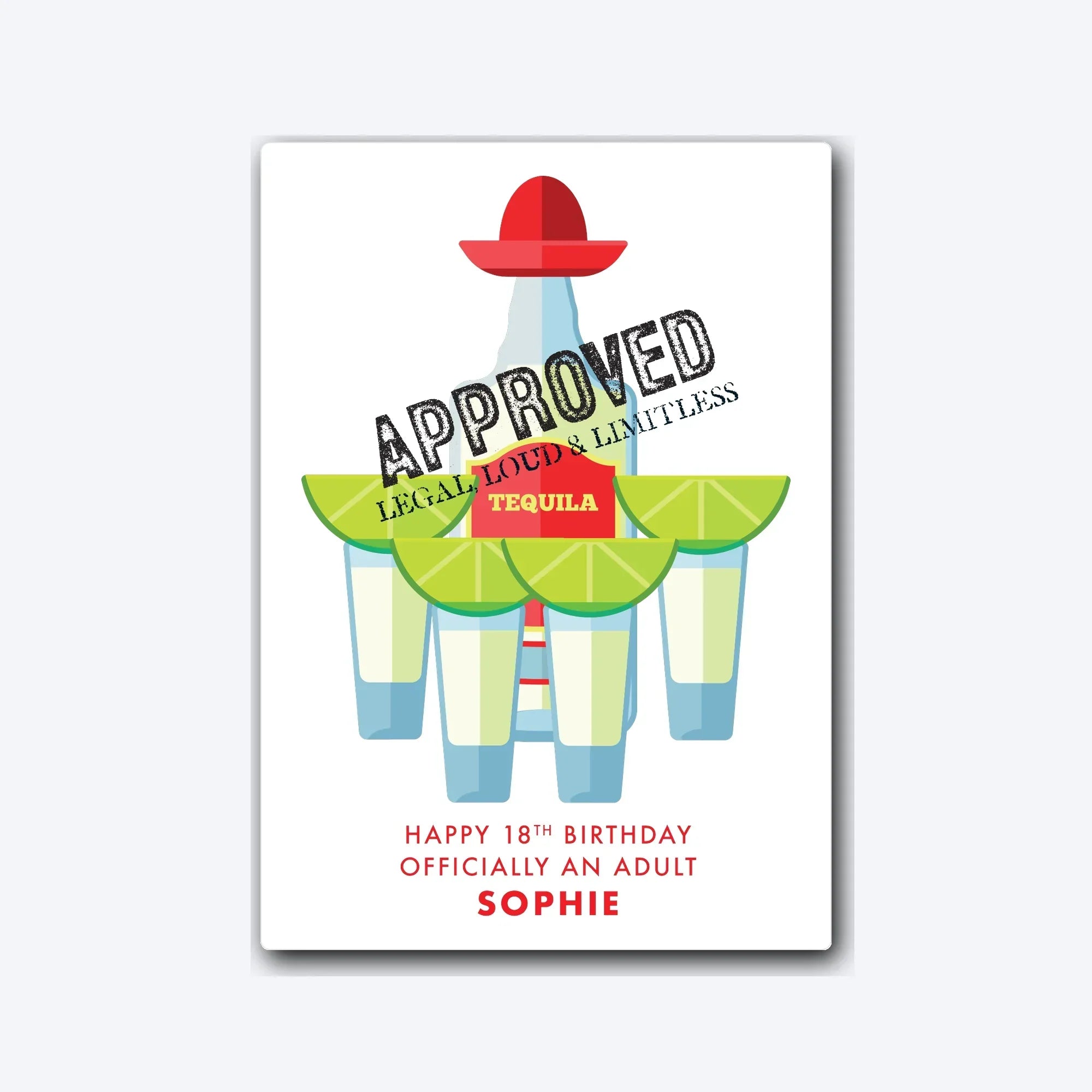 Personalised 18th birthday card design – soft grey shadow