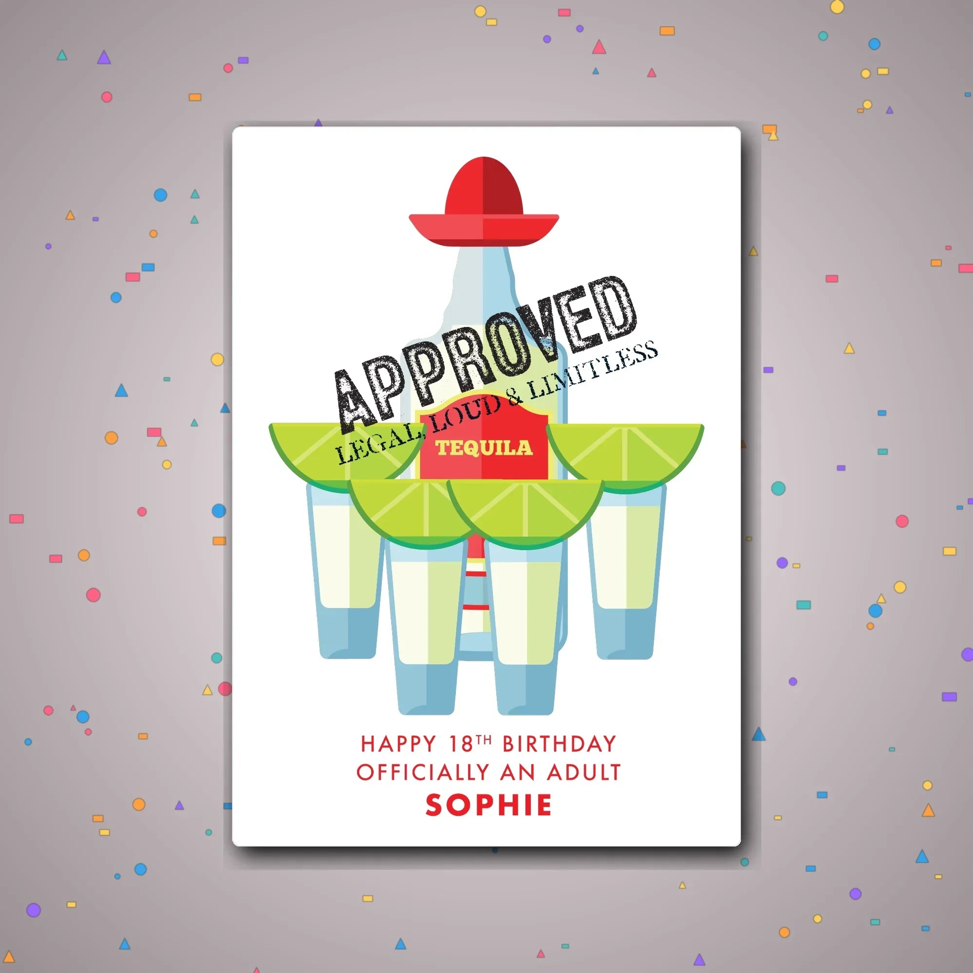 Personalised 18th birthday card design – confetti celebration