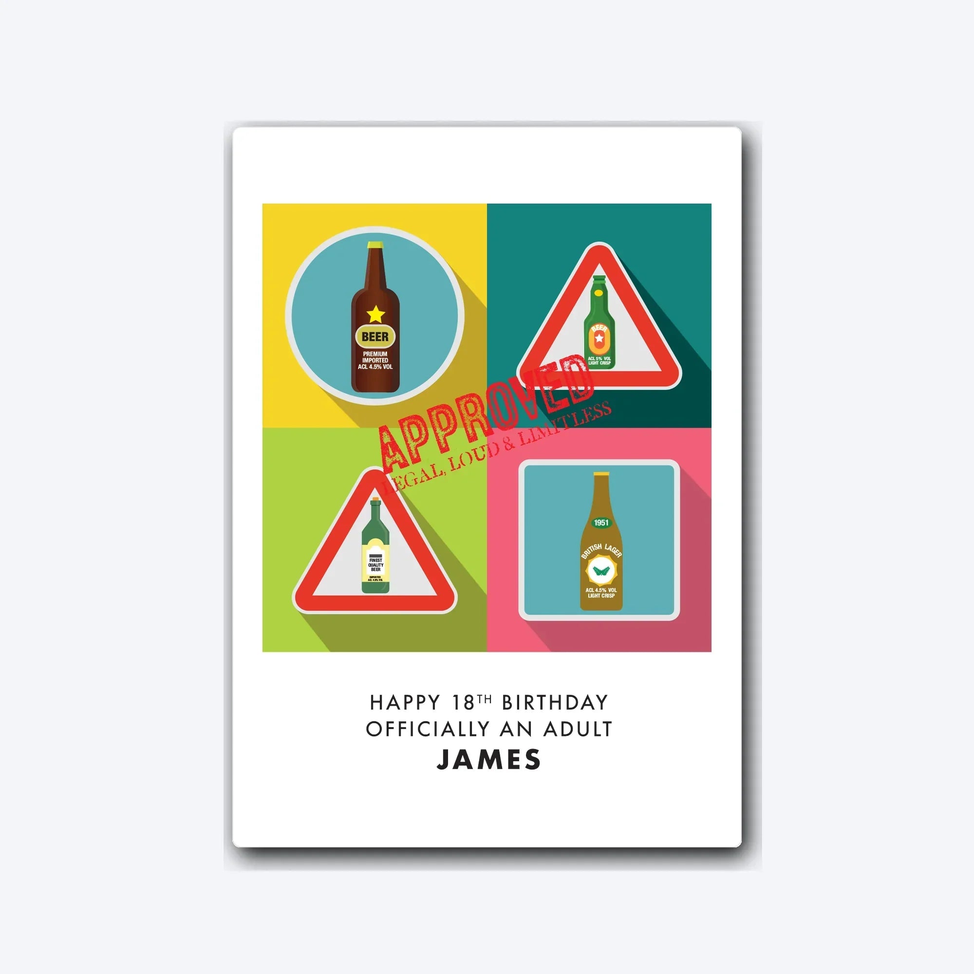 Personalised 18th birthday card design – soft grey shadow